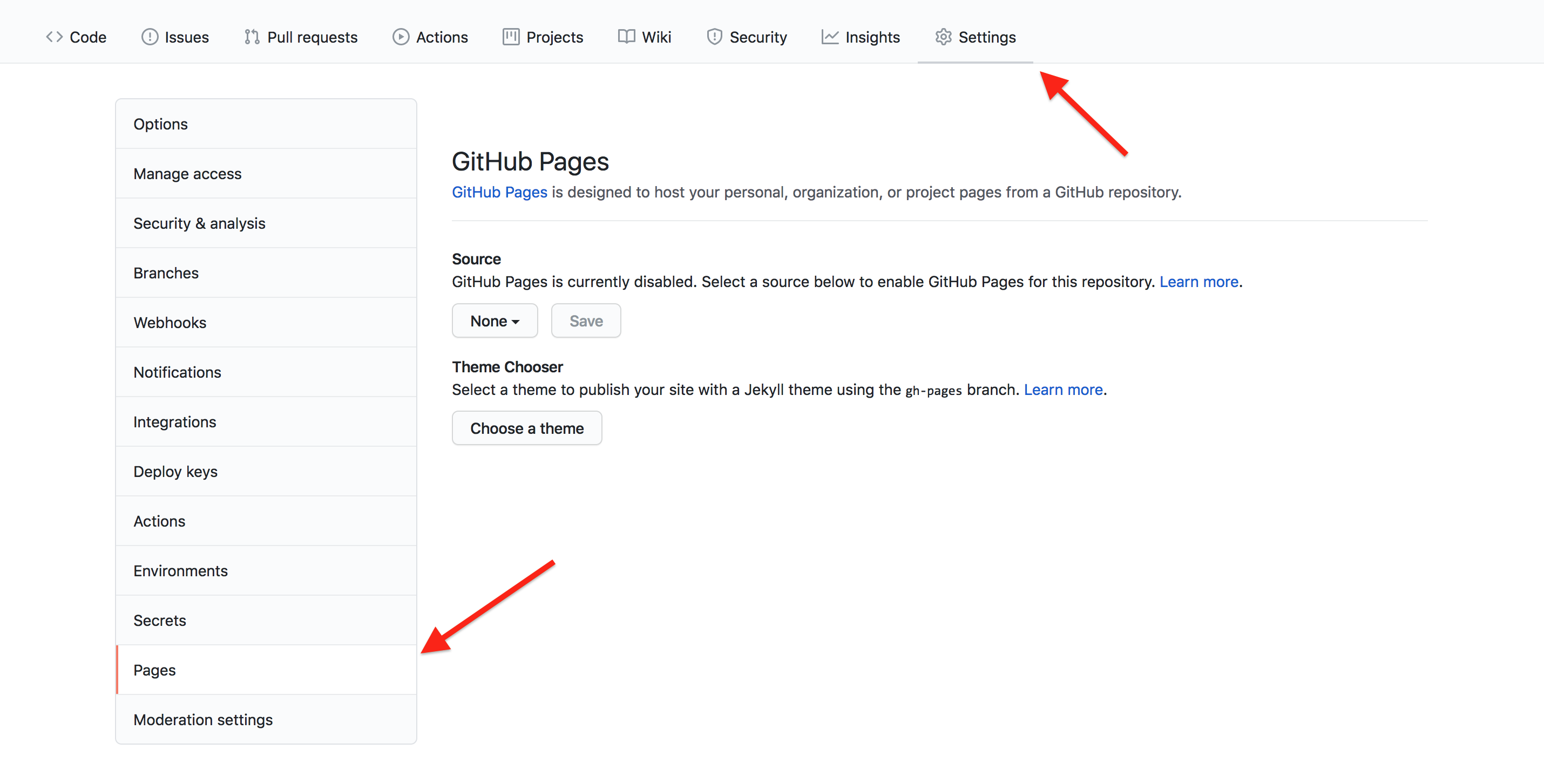 GitHub repository's Pages settings