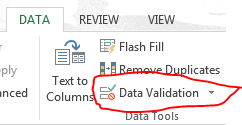 Image of Data Validation button on Data tab