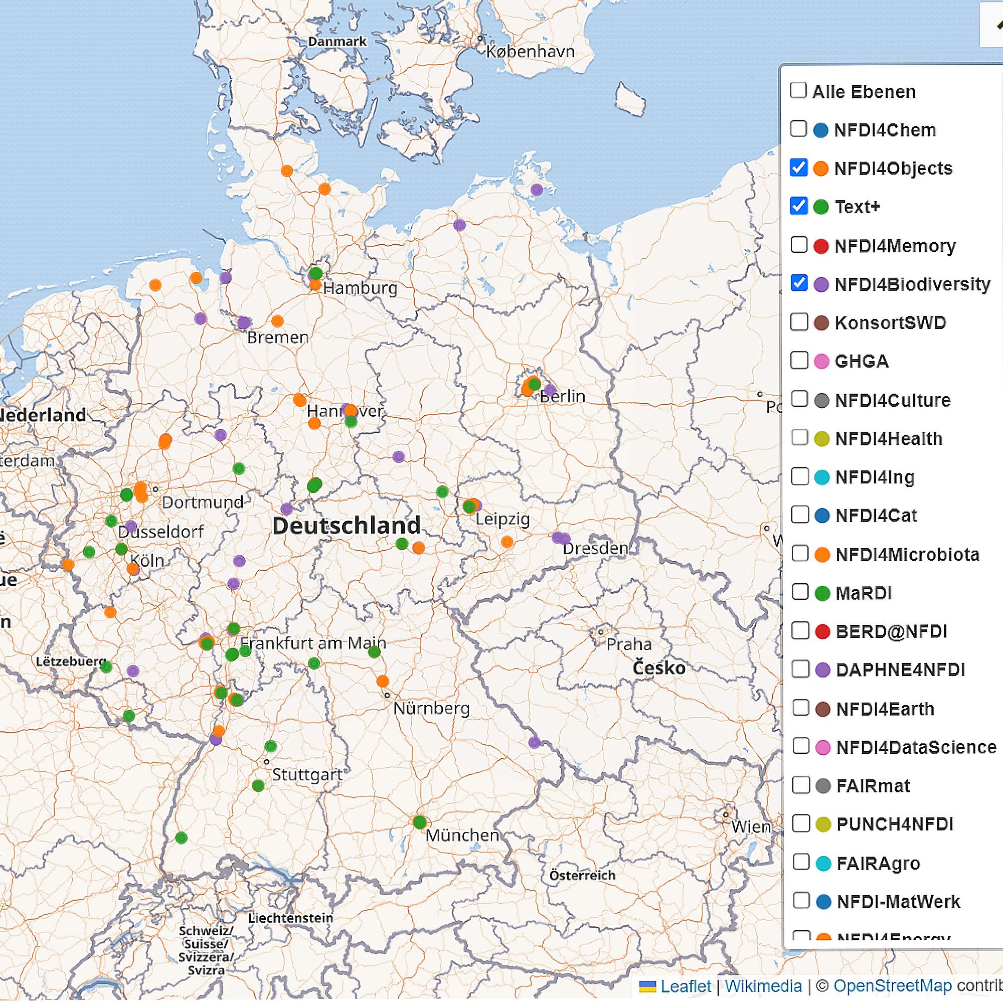 Map of NFDI Consortia in Germany